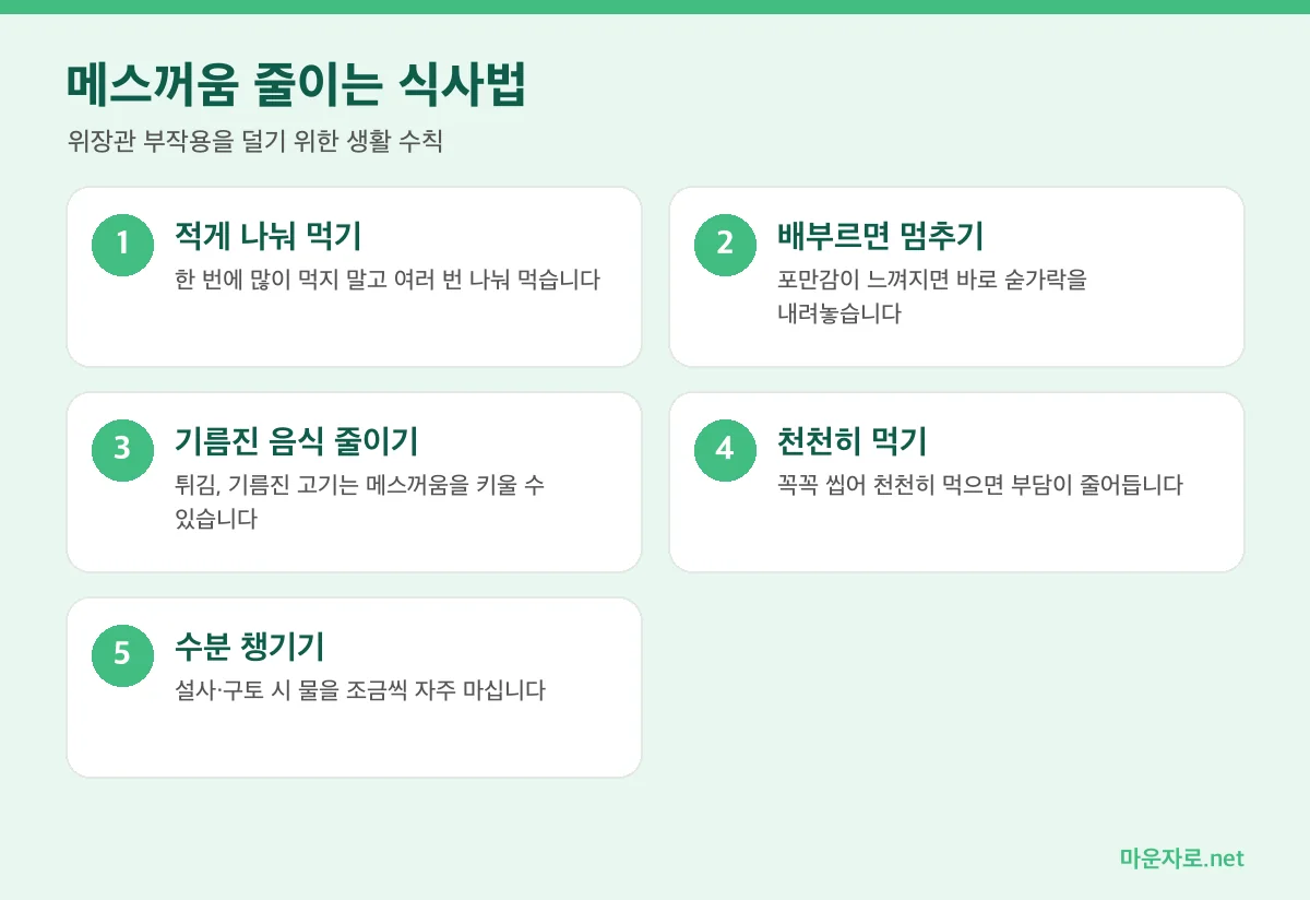 마운자로 사용 중 메스꺼움을 줄이는 식사 요령 5가지 인포그래픽